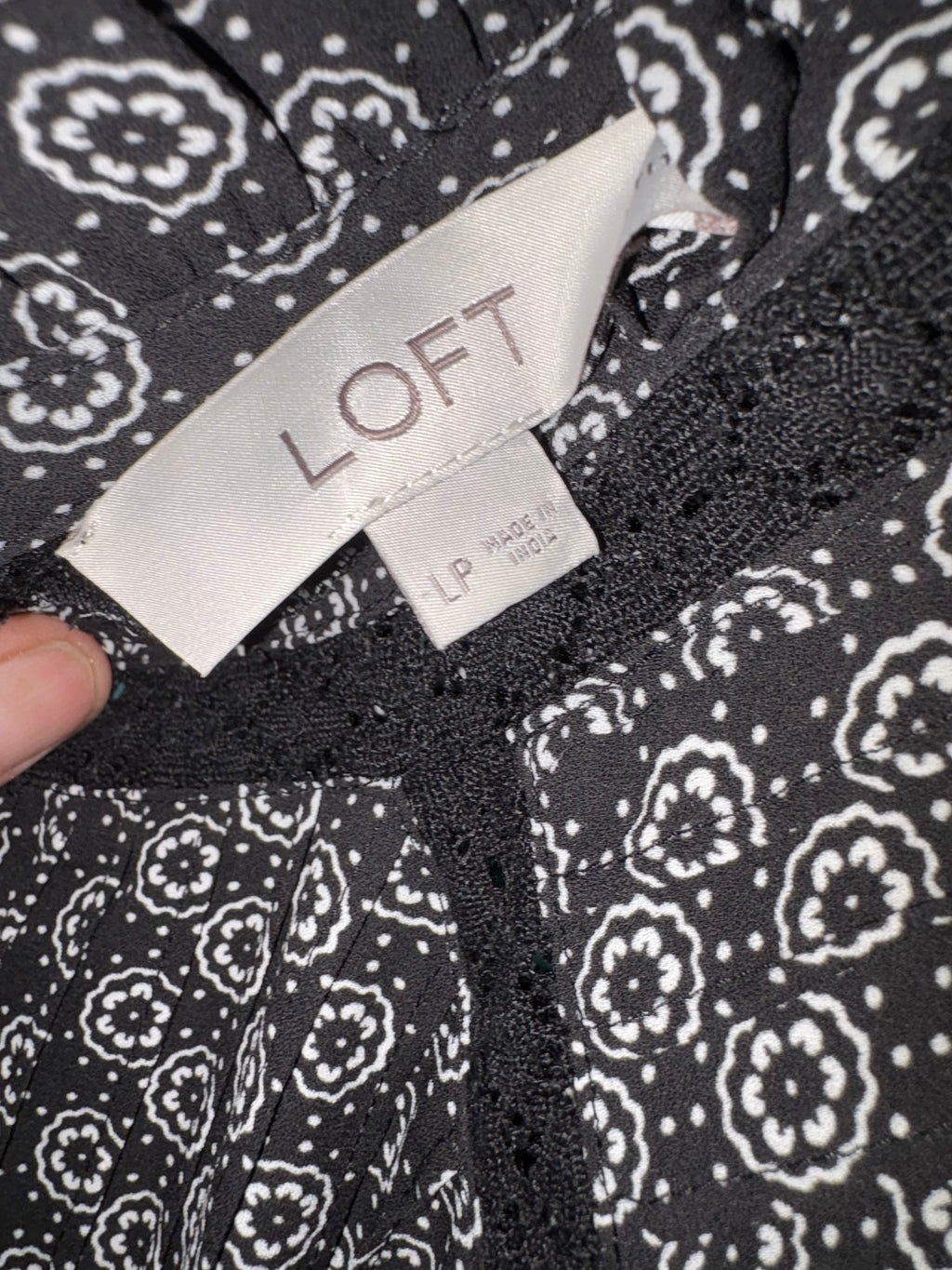 LOFT Black & White Medallion Print Flutter Sleeve Blouse