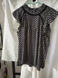 LOFT Black & White Medallion Print Flutter Sleeve Blouse
