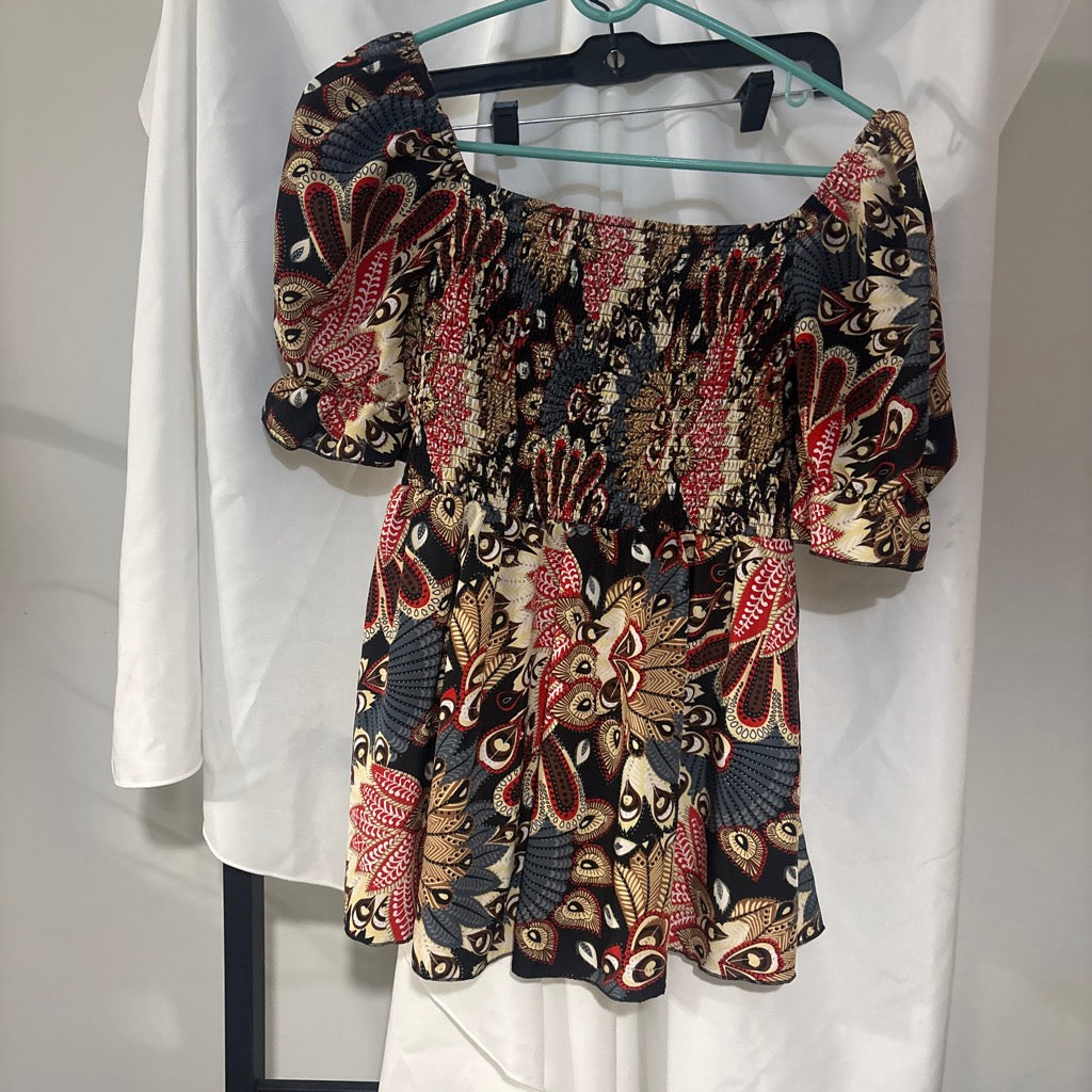 Boho Paisley Print Off-Shoulder Smocked Top