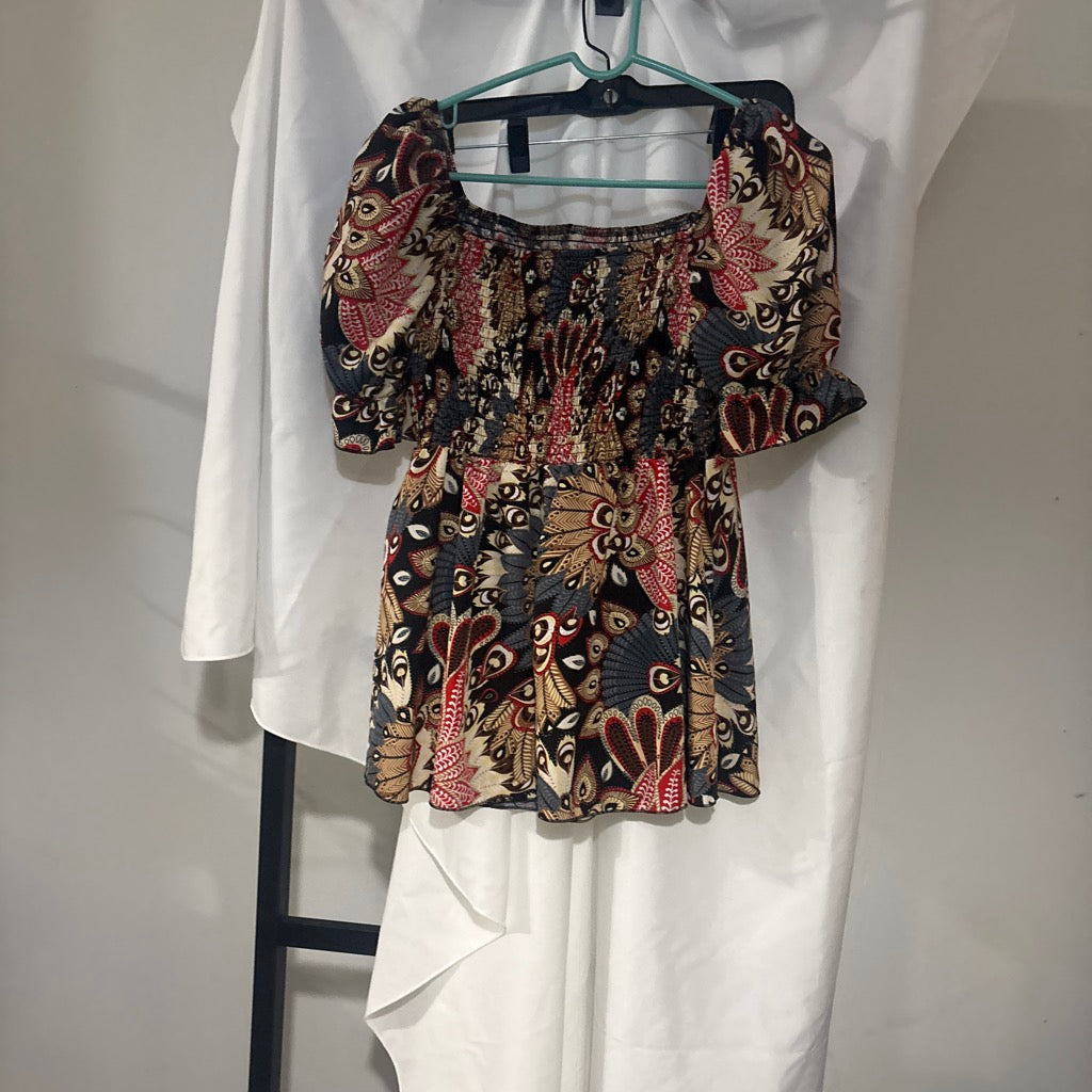 Boho Paisley Print Off-Shoulder Smocked Top