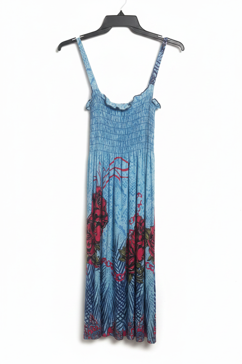 Blue Floral Maxi Dress - White Background