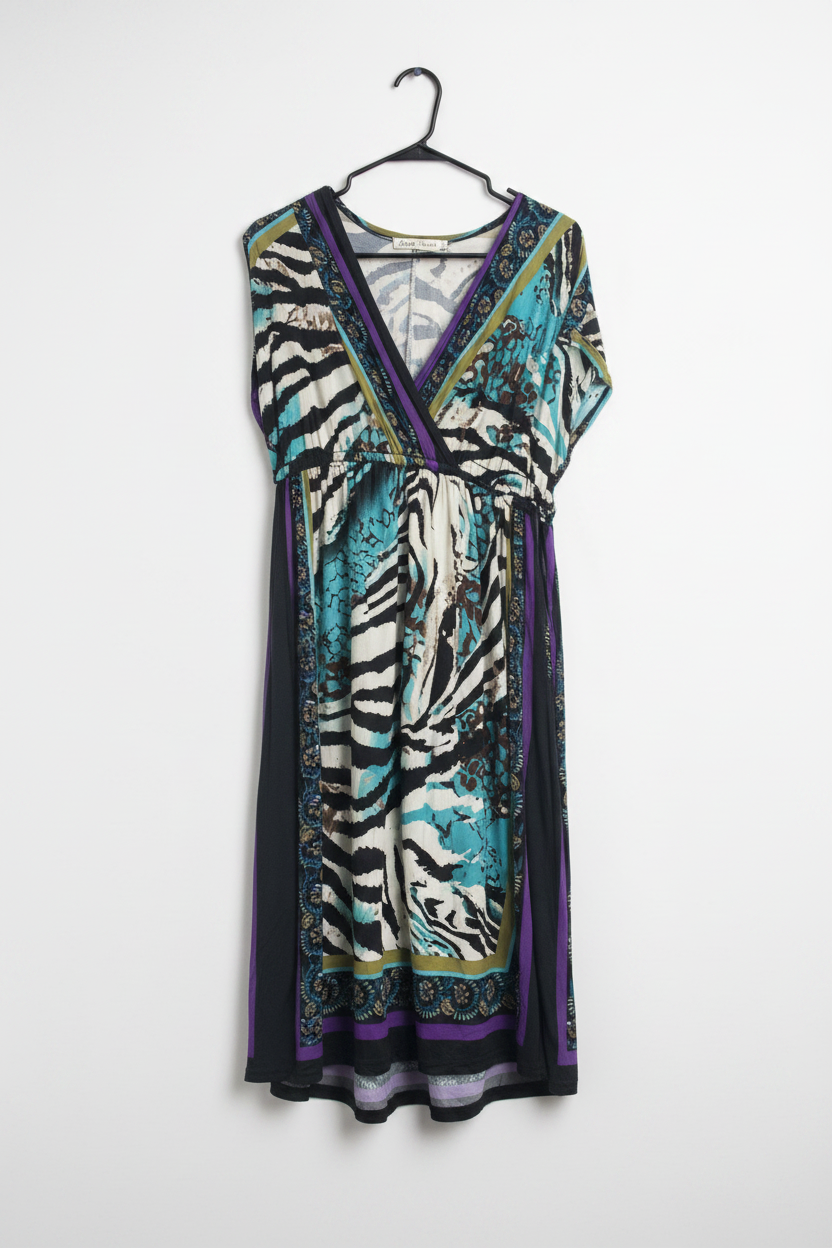 Mixed Animal & Floral Print Wrap Dress