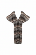 Chevron Zigzag Flutter Sleeve Midi Dress
