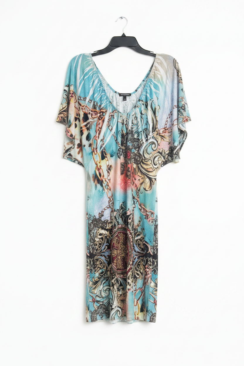 Blue Baroque Print Kaftan Dress