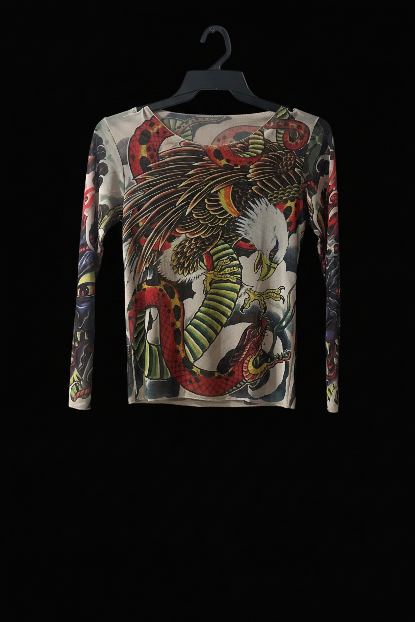Tattoo Print Eagle & Snake Long Sleeve Shirt