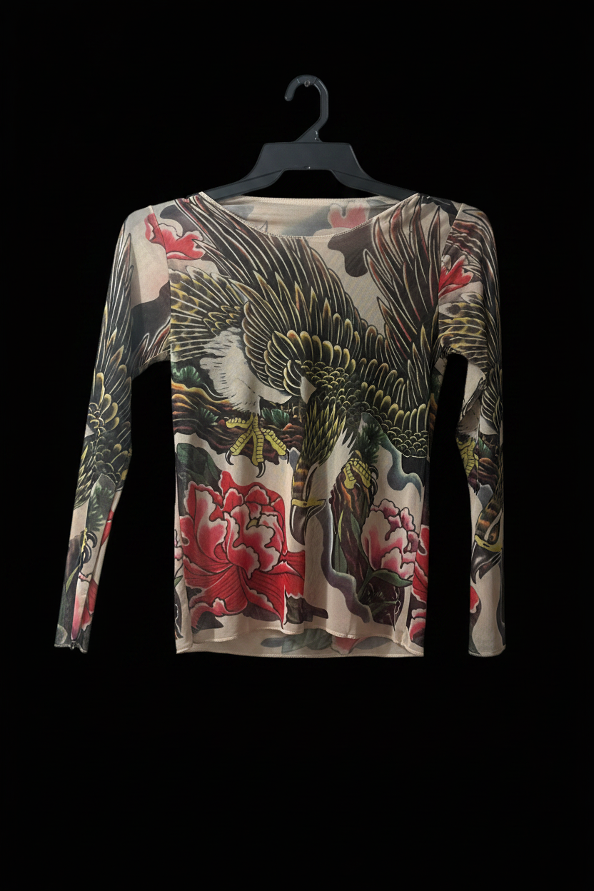 Tattoo Print Eagle & Snake Long Sleeve Shirt