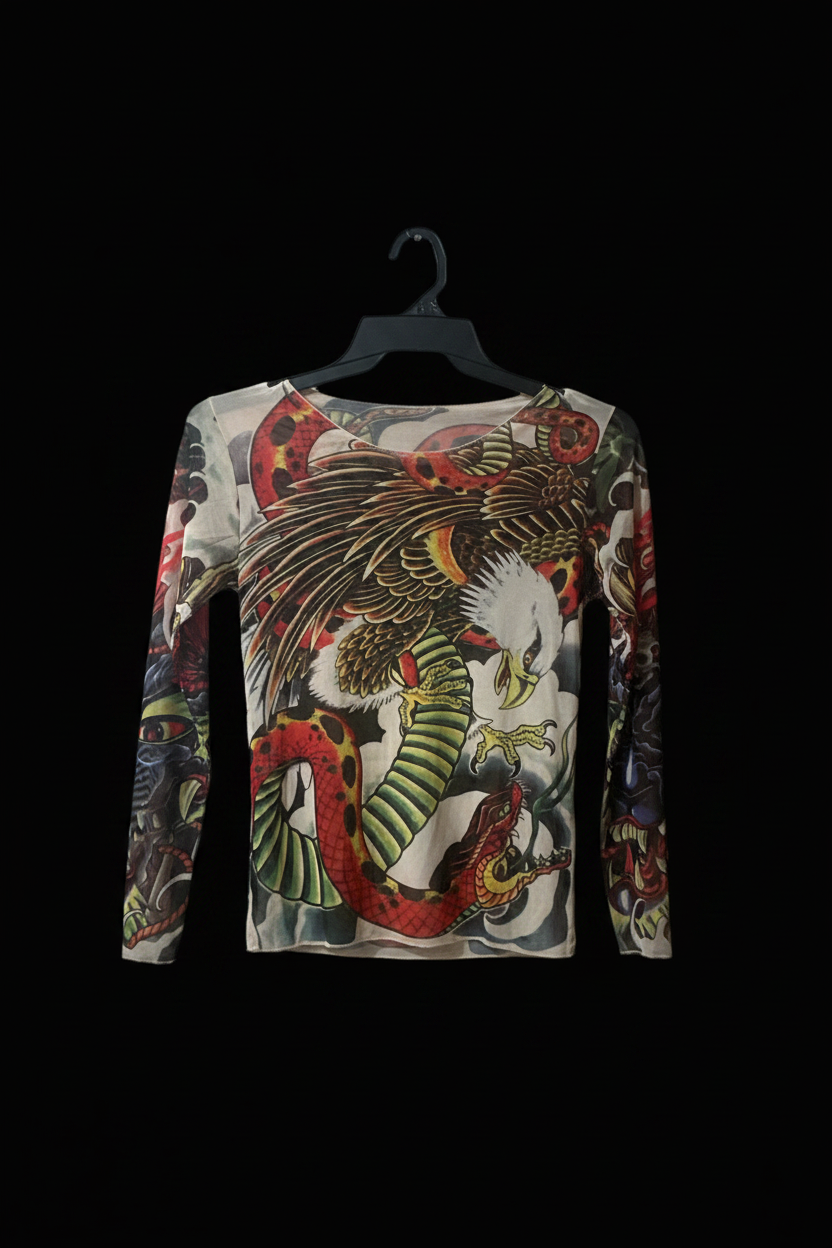 Tattoo Print Eagle & Snake Long Sleeve Shirt