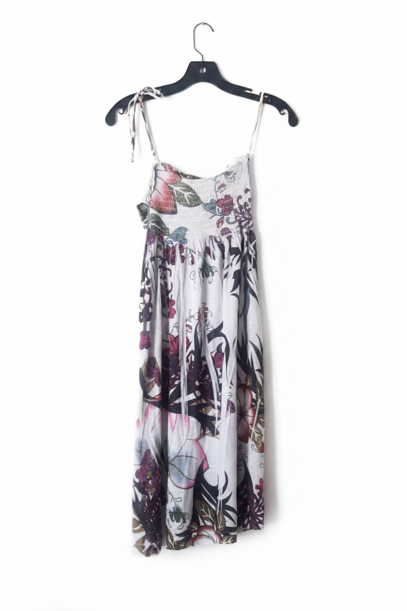 White Floral Spaghetti Strap Dress