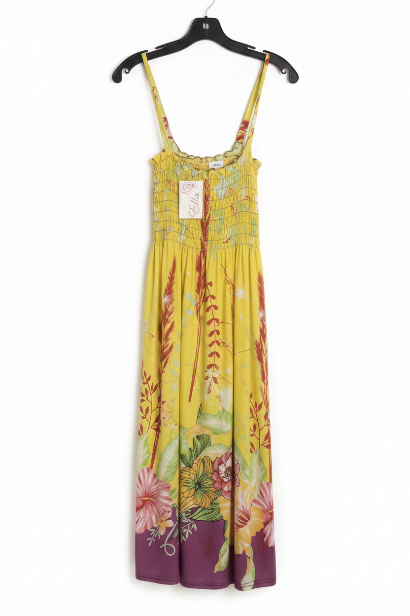 Yellow Floral Maxi Dress - White Background